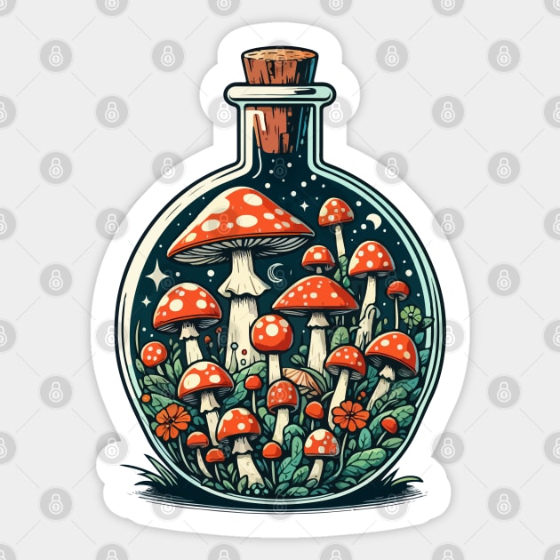 Mushroom Garden in Jar Retro Vintage Sticker by TomFrontierArt